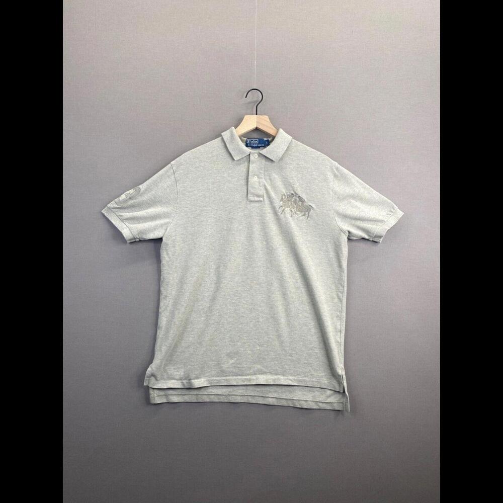 Polo Ralph Lauren Mens Button Up T-Shirt Gray Collared Short Sleeve Size Large